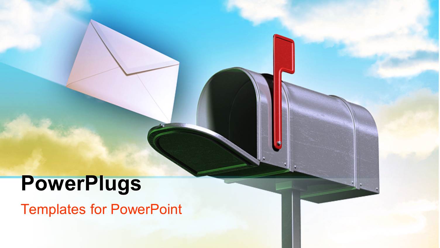 Envelope Flying into Mailbox with Flag Up and Clouds in Background