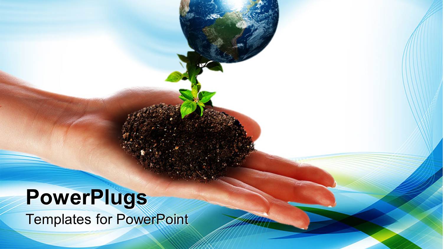 Environmental Protection Ecology Metaphor with Hand Holding Plant Growing in Dirt, Earth