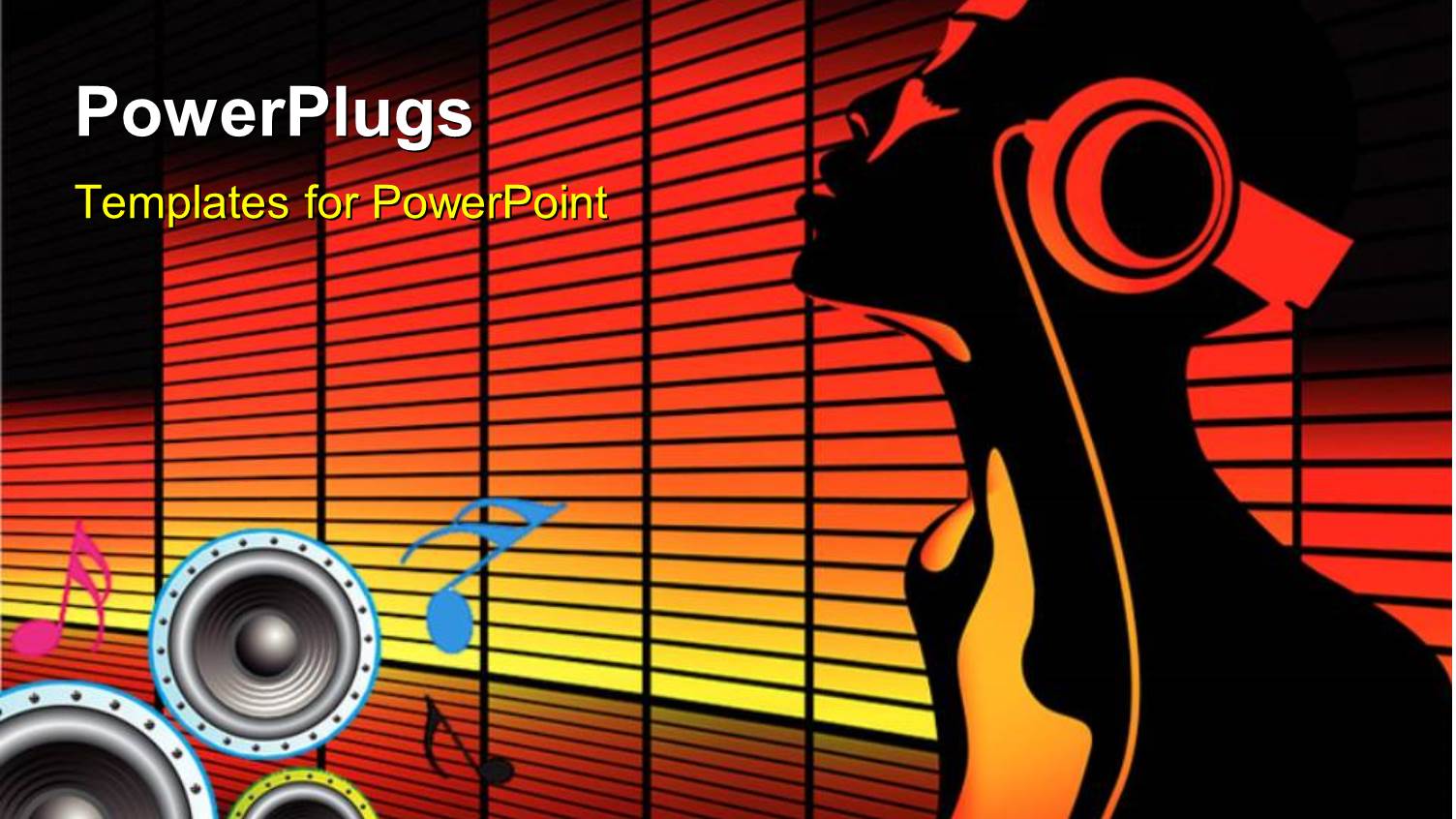 Equalizer Bars in Background with Music Symbols, Speakers and Man with Headphones 