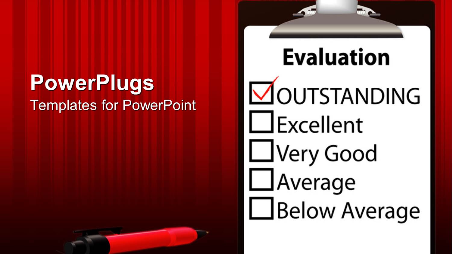 Evaluation Paper on Clipboard with Outstanding Mark Checked with Red Check Mark and Red Ink Pen on Red Striped