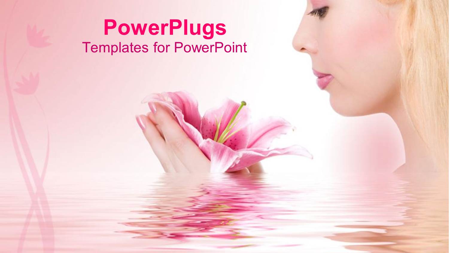 Fair Lady Holding a Flower in a Pink Colored River