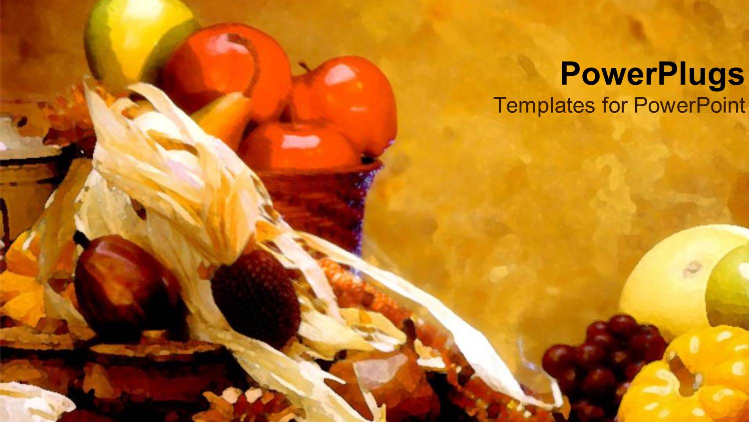 Fall Depiction with Baskets Filled with Fruits on Grunge Background