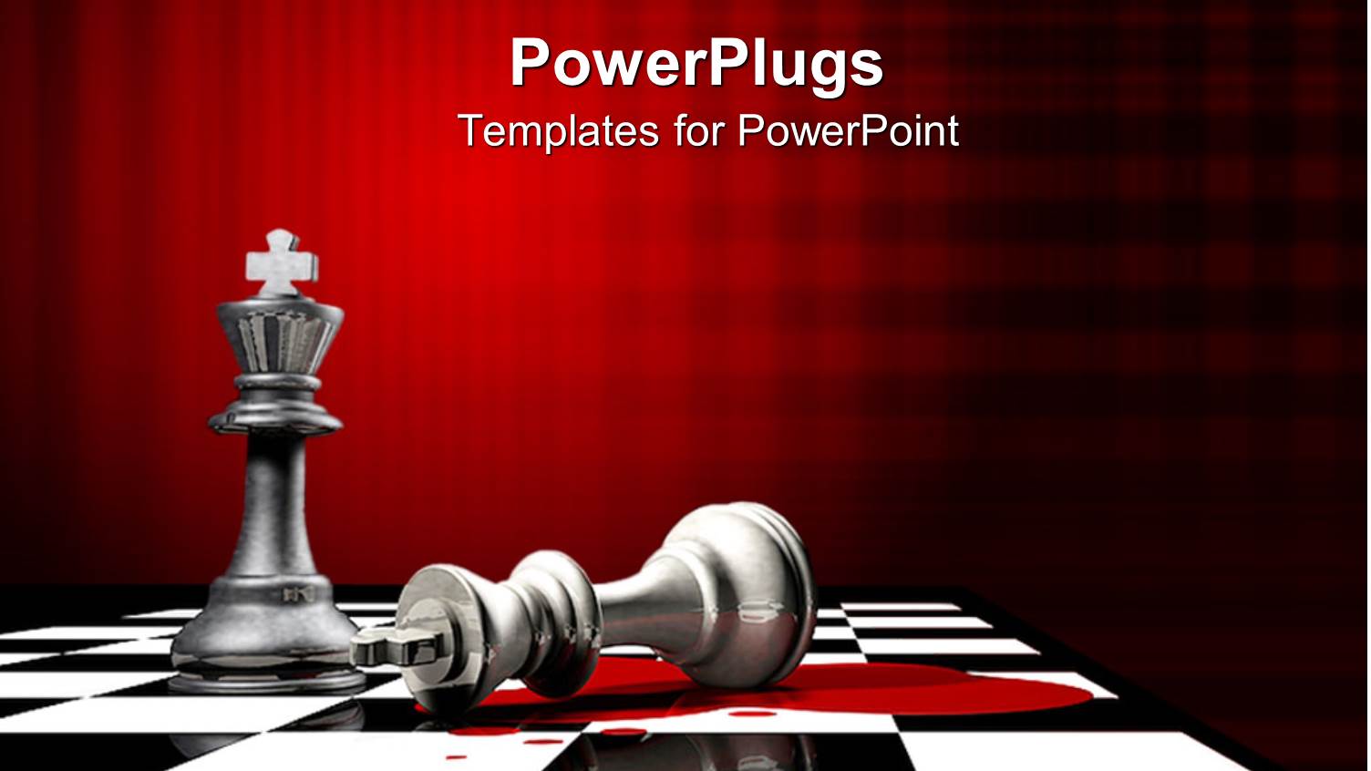 Fallen King Chess Piece Beside Upright Piece, Black and White Chess Board, Red Background