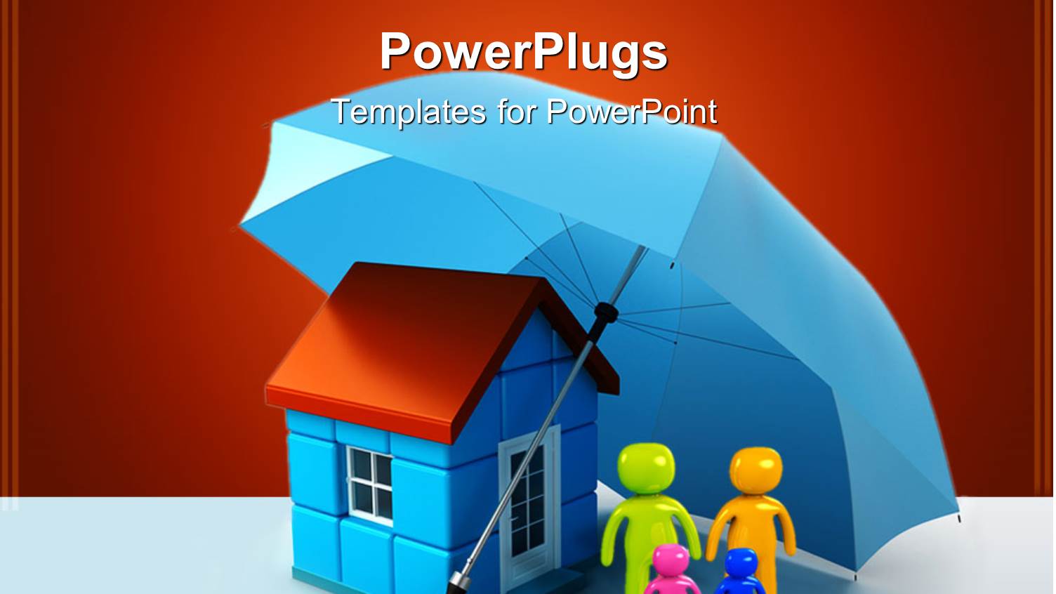 a Family Beneath an Umbrella and a House with Red Background