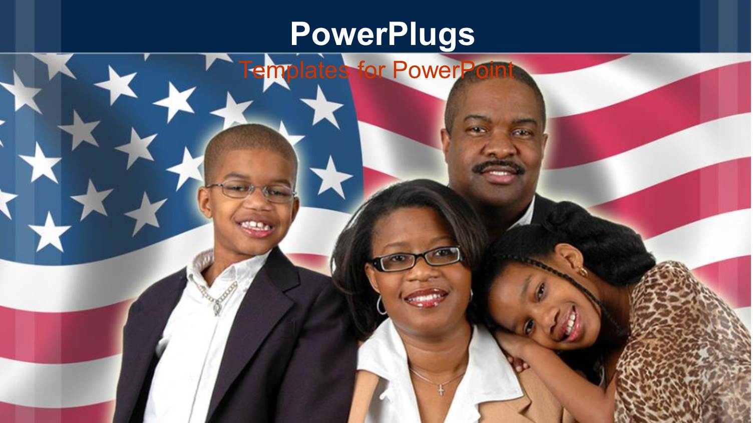 a Family of Four Smiling on a Usa Flag Background