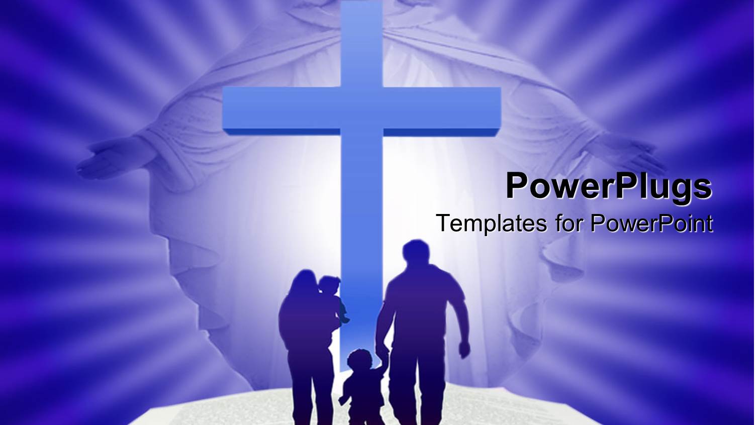 Family of Four Walking on a Bible with a Cross