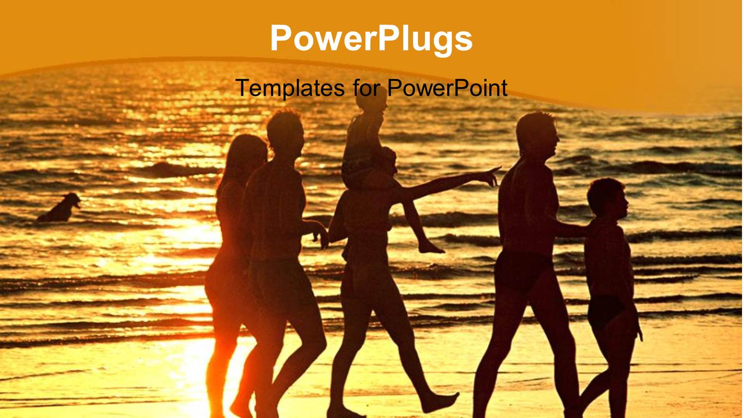 Family Group Walking Together at Sunset with Water