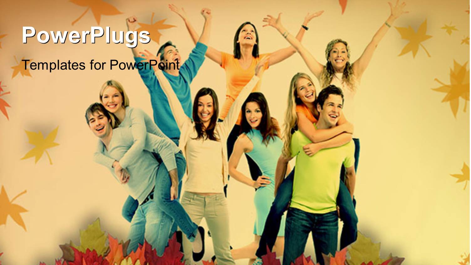 a Family Happy in the Fall Season with Leaves in Background