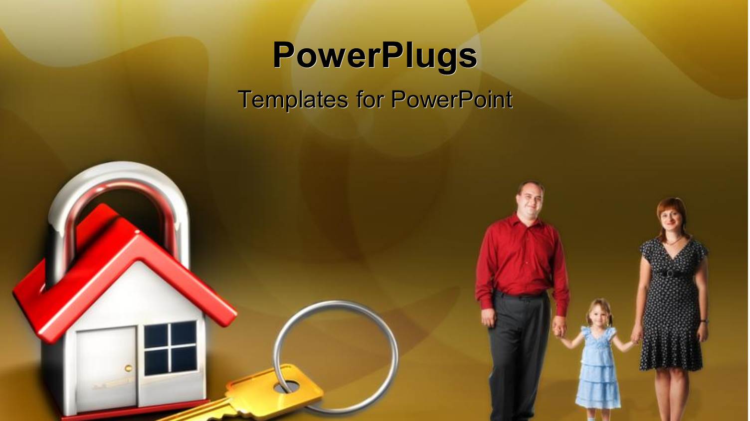 Famiy of Three with an Animated House in a Padlock Shape