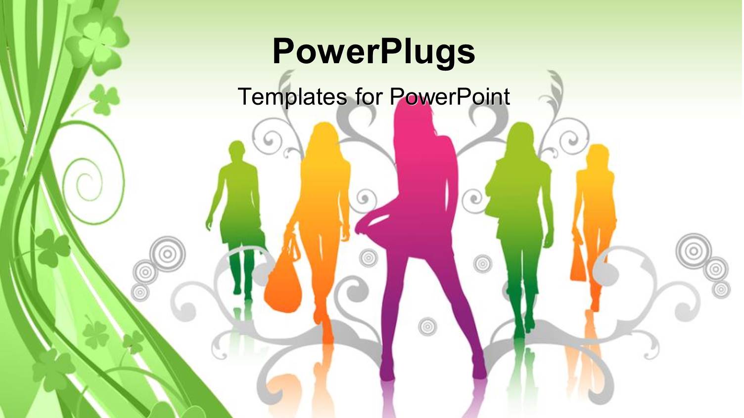 Fashion Girls Posing in Springtime Design with Foliage and Floral Shapes