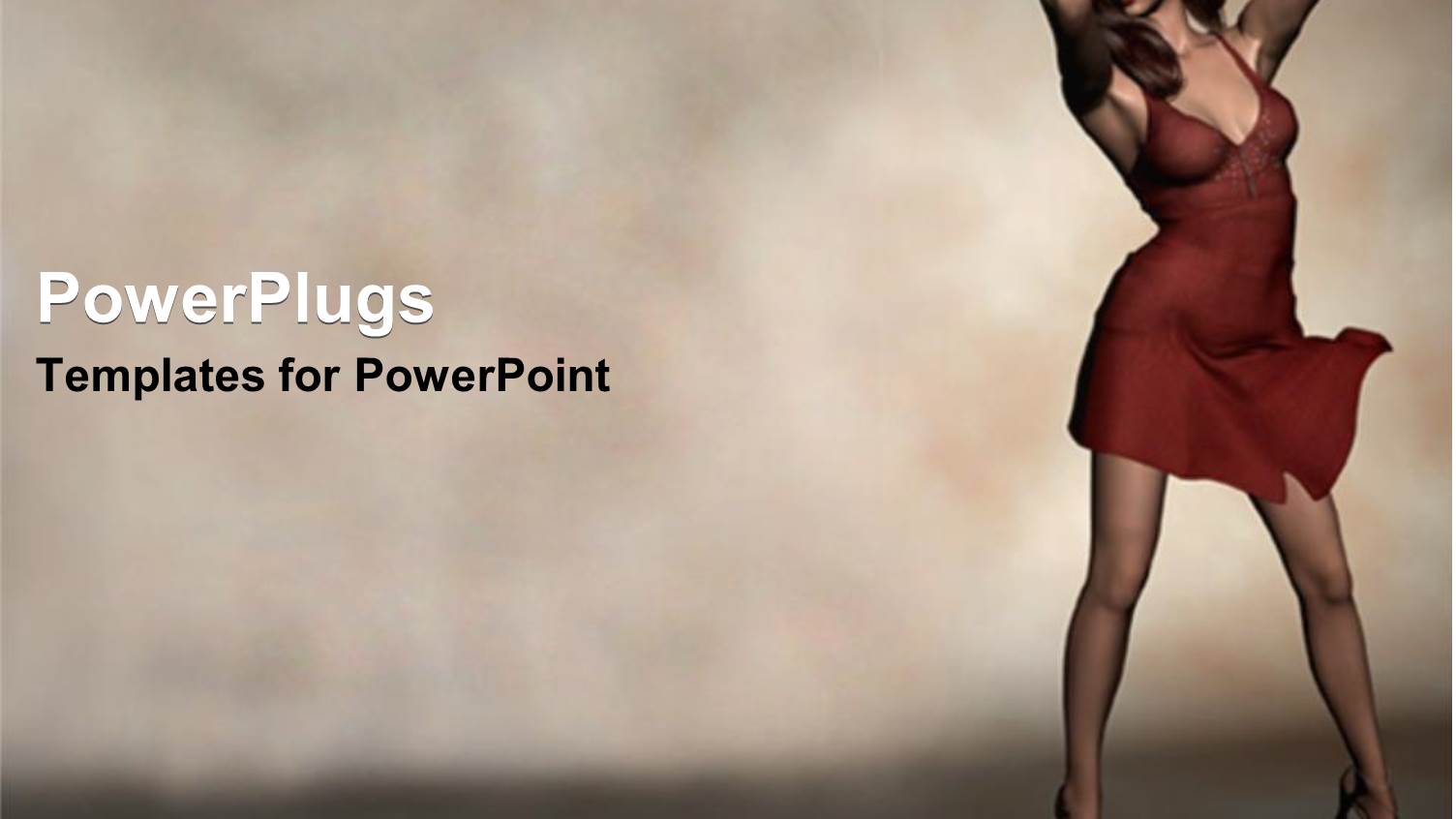 Fashion Model Woman Lady with Red Dress and High Heels Sandals on Foggy Background