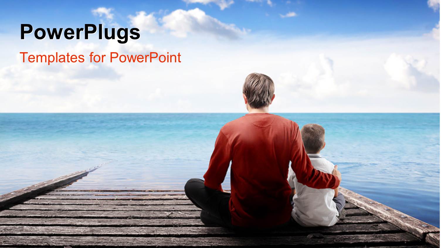 Father and Son Relaxing Over the Sea with Nature