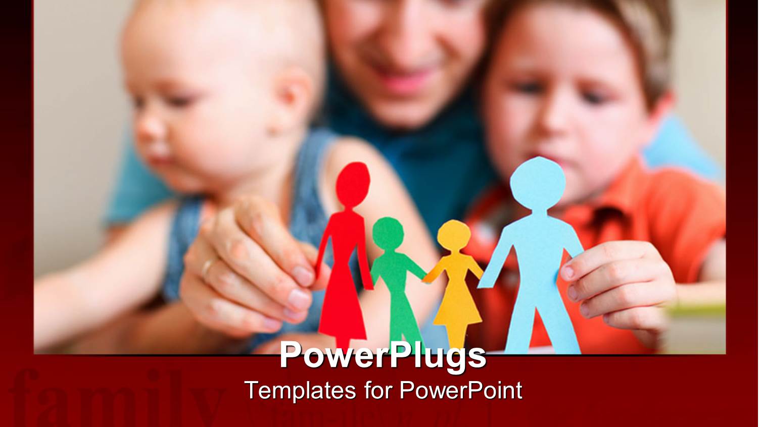 Father and Two Sons Holding a Colorful Paper Cut Family Figure