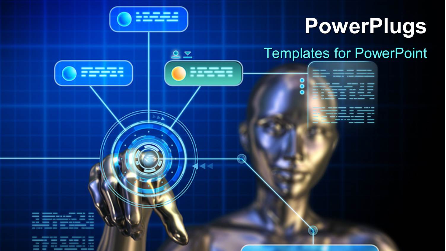 Female Android Using a Futuristic Digital Touchscreen Interface