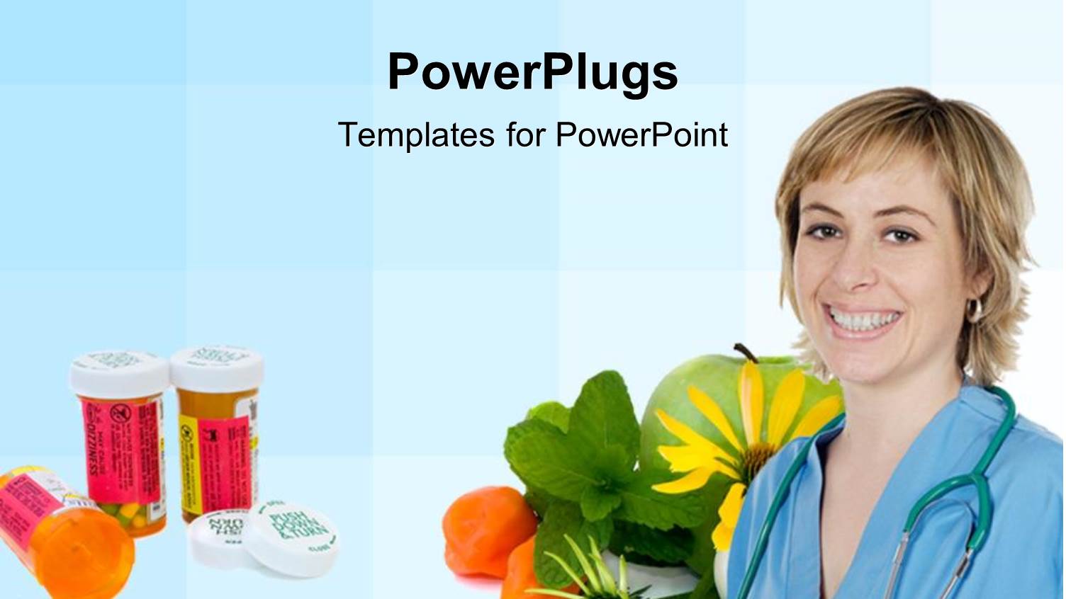 Female Doctor with Stethoscope Hanged Over Neck Stands with Alternative Medicine