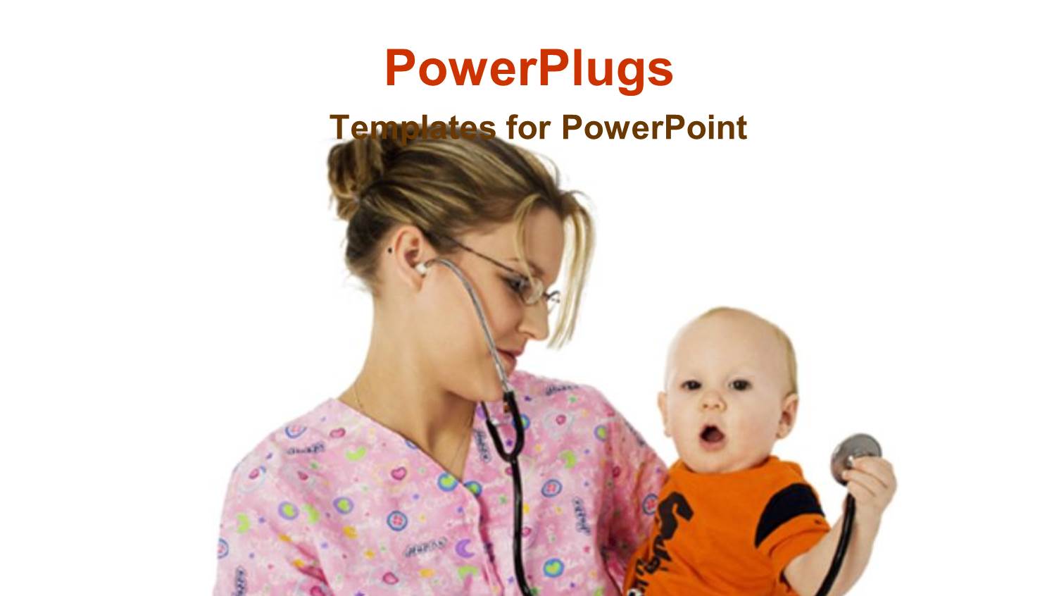 Female Medical Professional in Scrubs with Stethoscope Holding Baby Boy