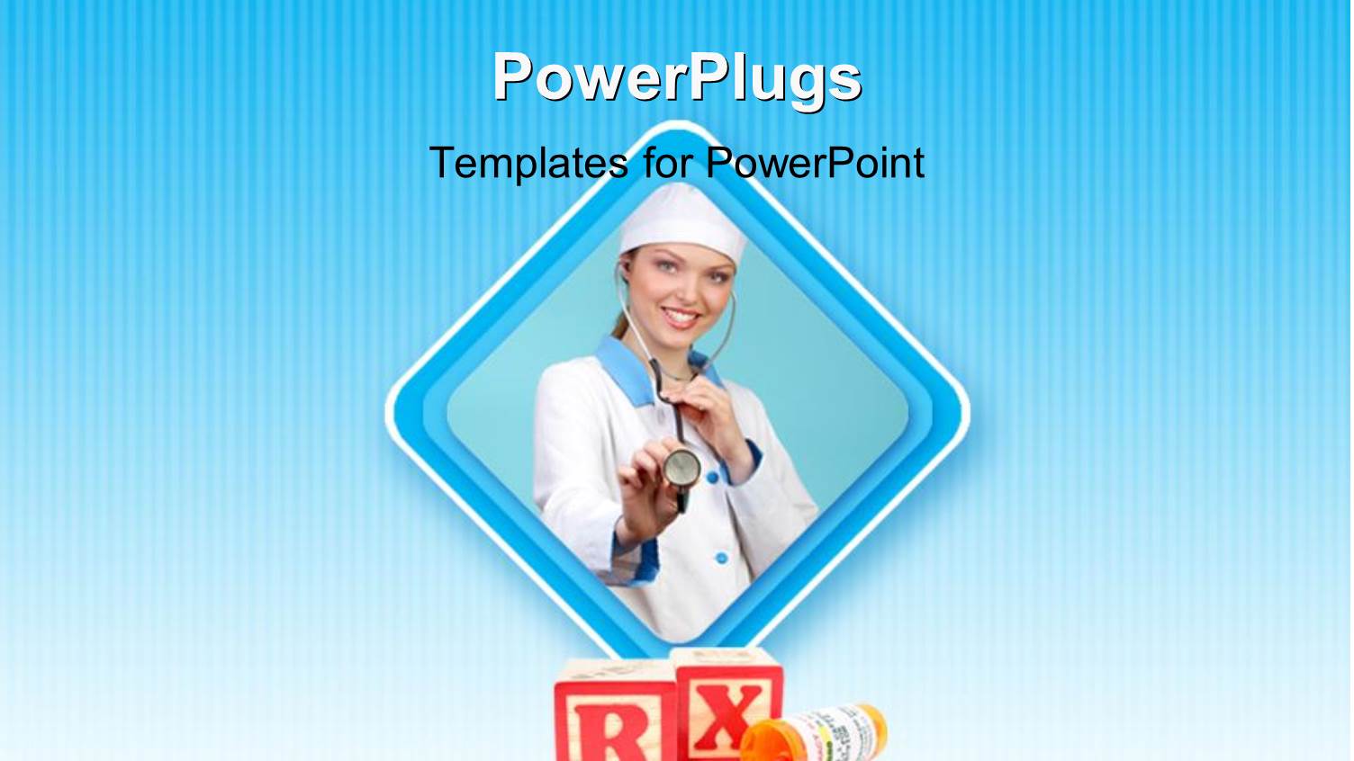 Female Medical Professional Wearing Stethoscope Behind R X Alphabet Blocks and Overturned Pill Bottle