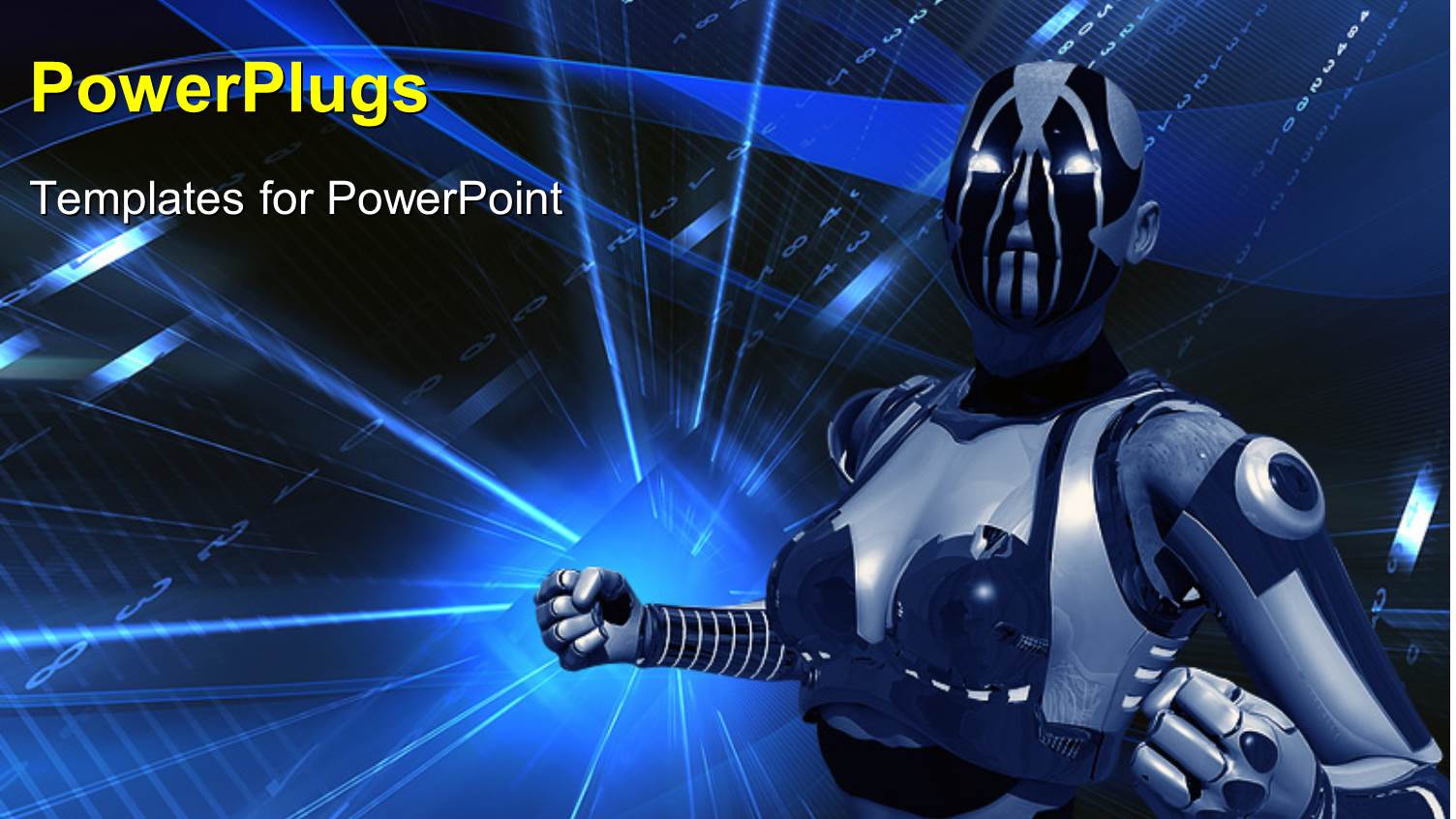 a Female Metallic Cyborg Robot with some Binary Codes