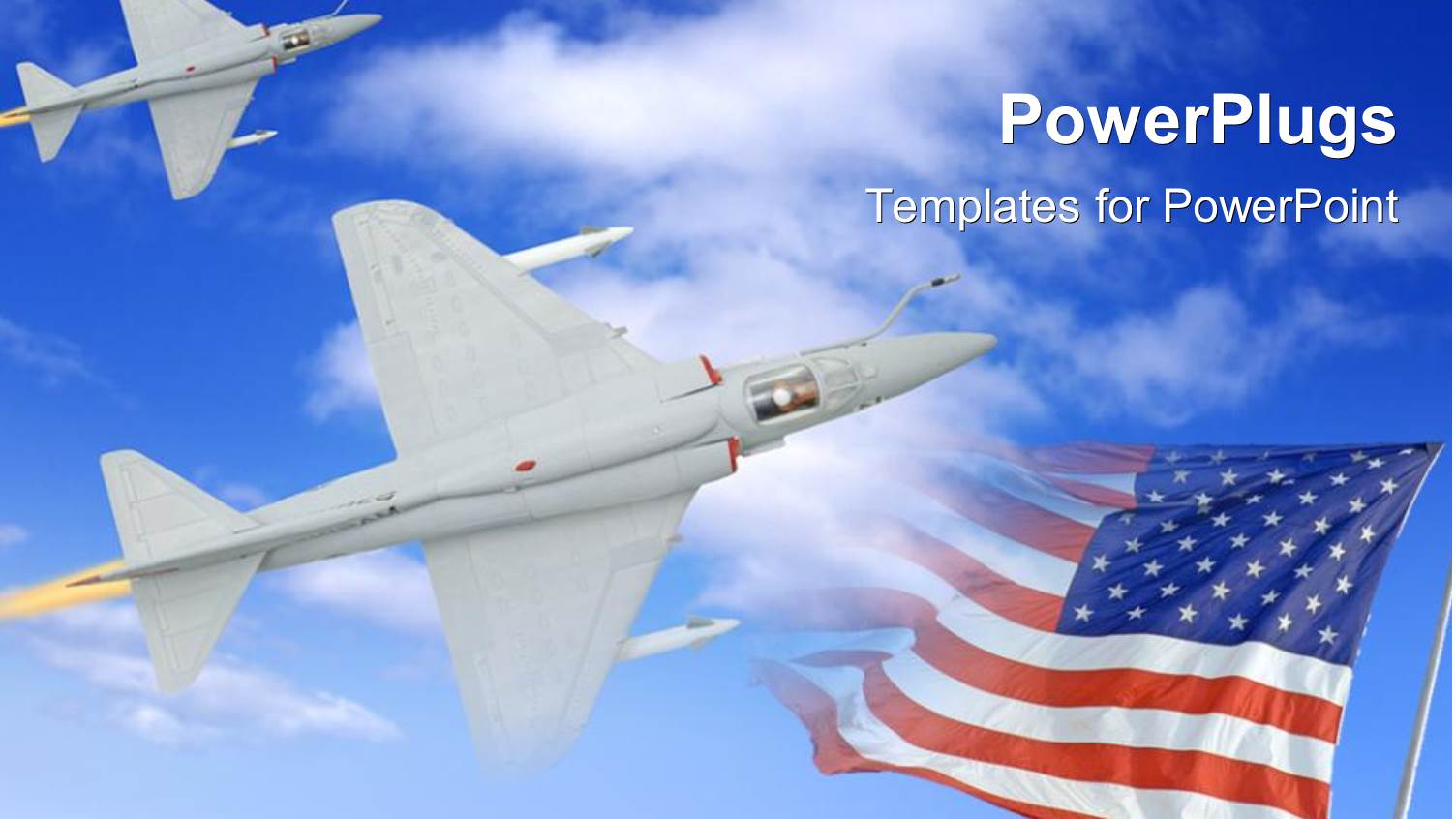 Fighter Airplane in the Sky Attacking the Enemy, with Flag