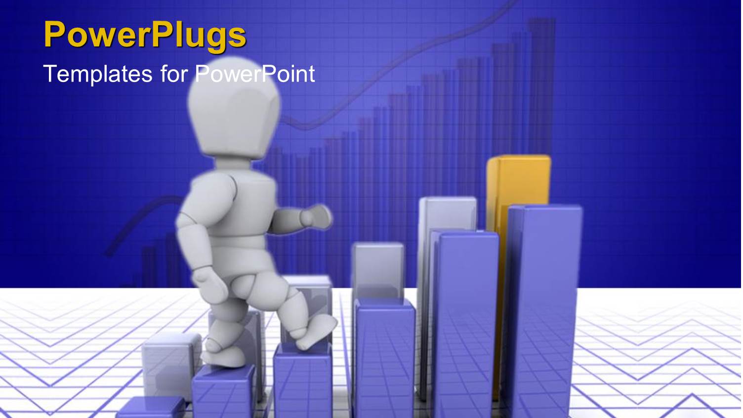 Figure Climbing Up a Bar Chart on Reflective Geometric Shaped Surface