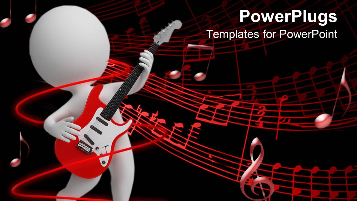 a Figure Playing the Guitar with Music Signs in the Background