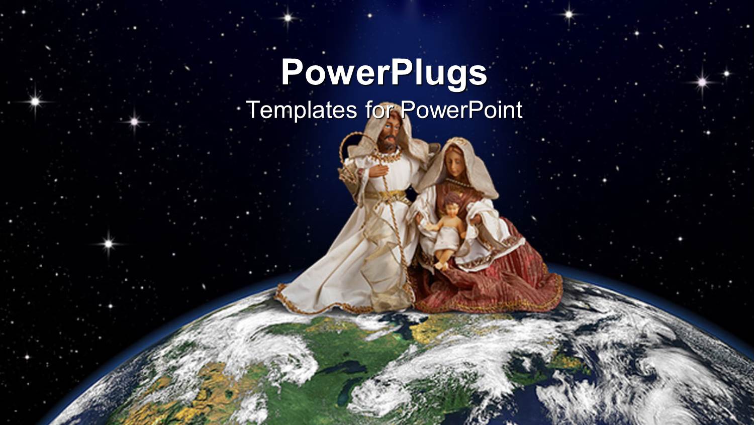 Figurine of Biblical Joseph, Mary and Baby Jesus on an Earth