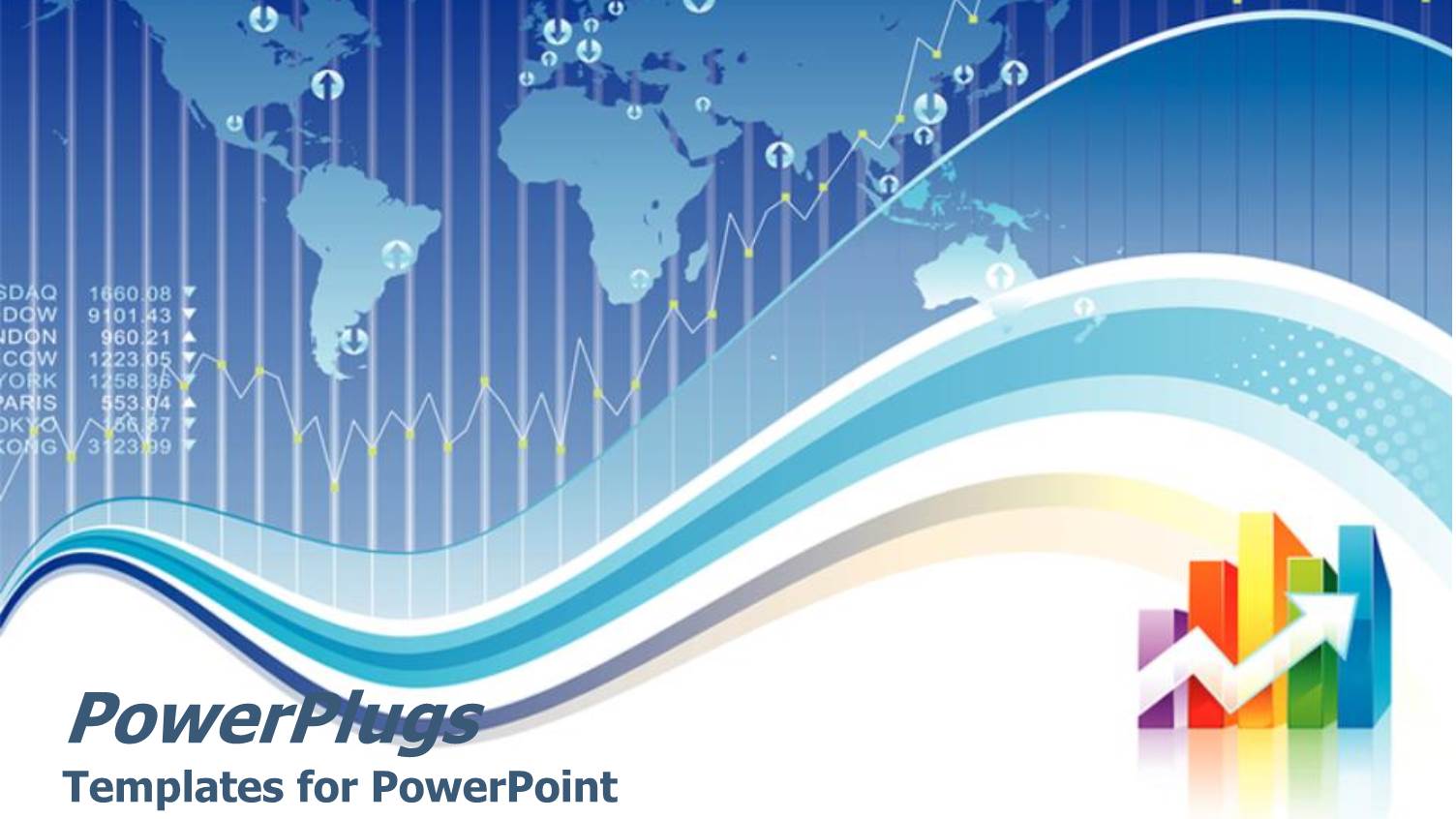 Finance Depiction with Colorful little Chart and Plain Map on Blue and White Background