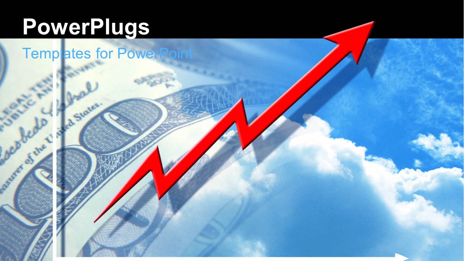 Financial Chart with Red Arrow Over Hundred Dollar Bill in Sky