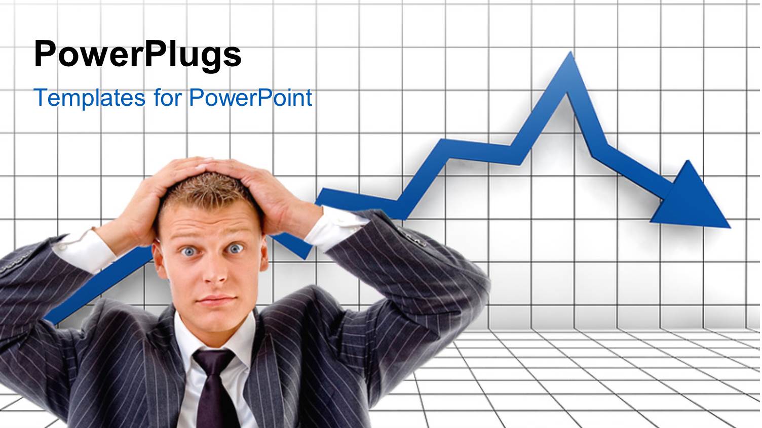 Financial Crisis Graph with Business Man Putting Hands on Head in Regret
