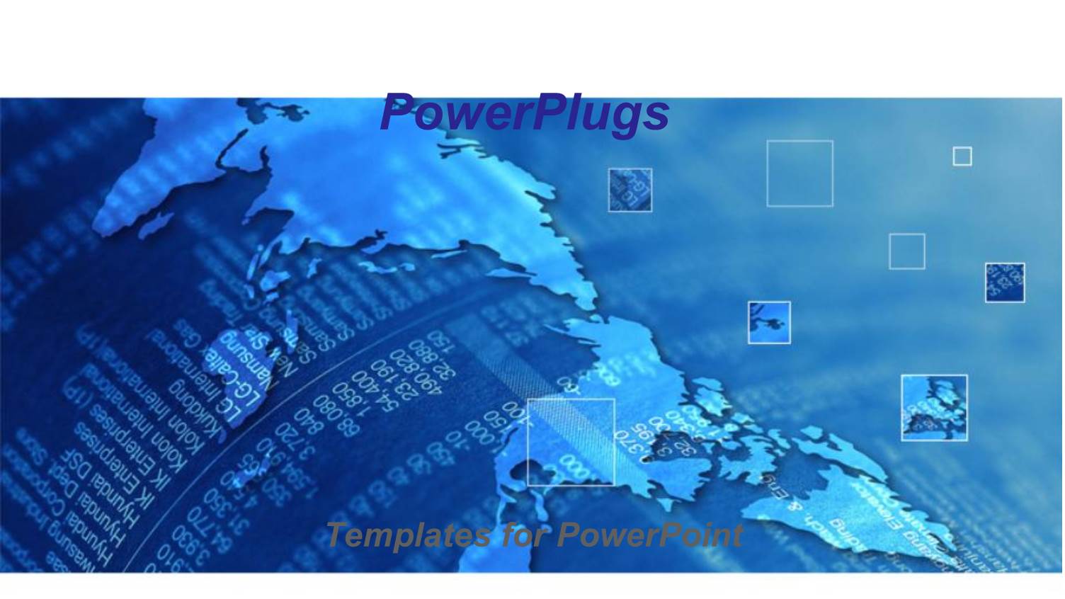 Financial Report Embedded in Blue World Map with Magnifying Squares