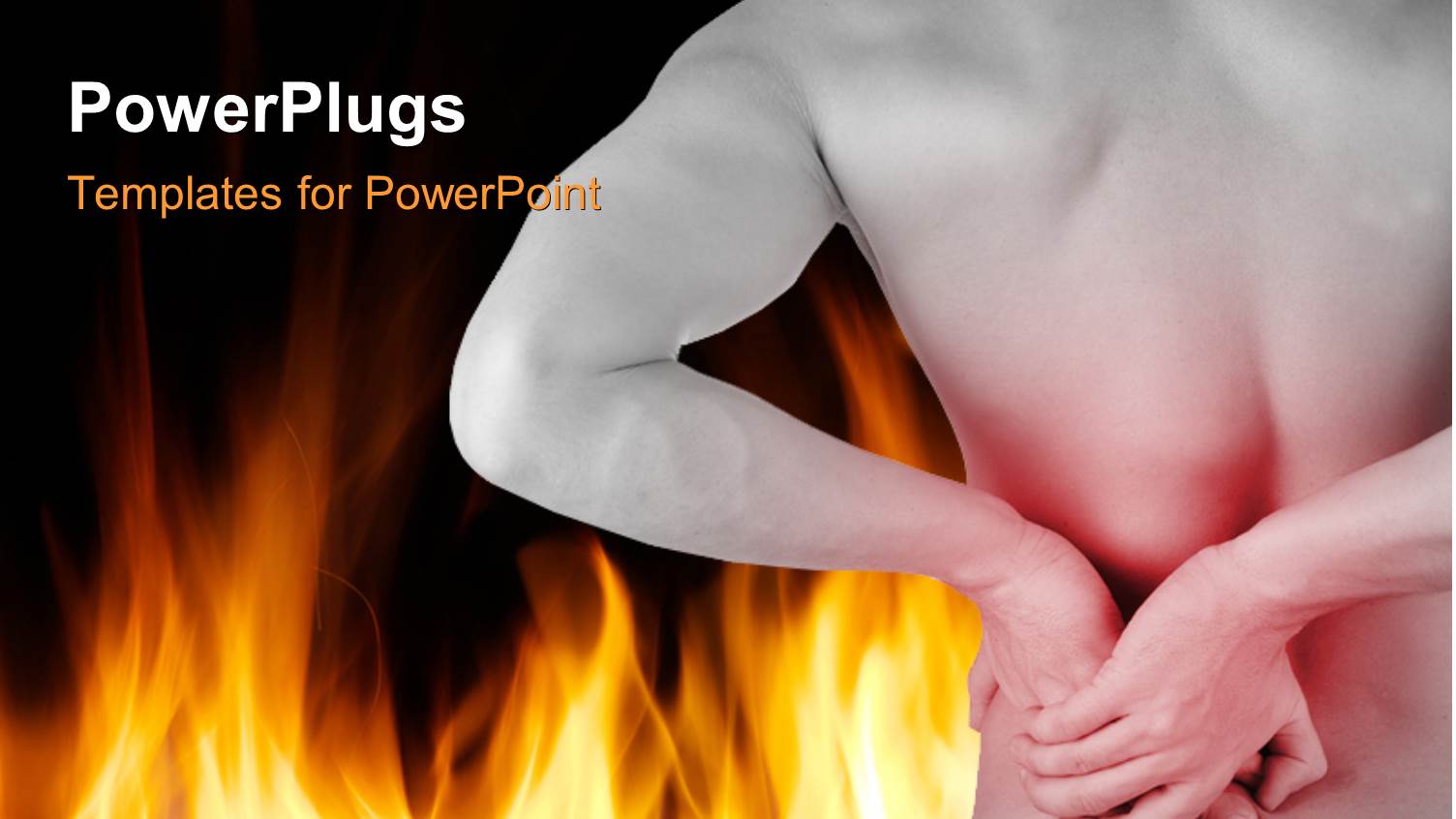 Fire on Black Surface with Back View of Man Holding Waist 