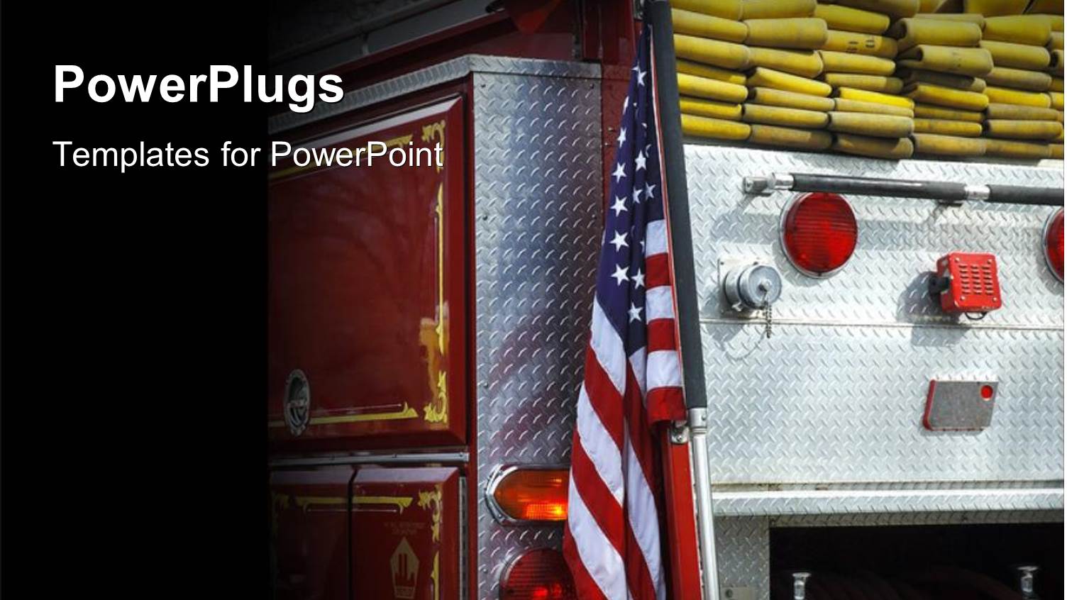 Fire Truck with American Flag and Ropes Over Black Background