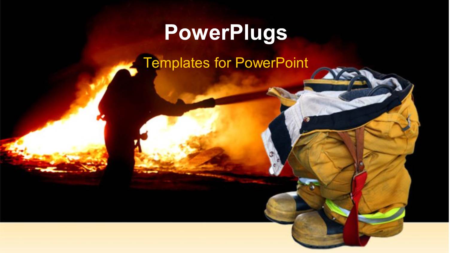 Fireman Quenching Fire with Fire Equipment in Background with Close-up of Fireman Kits