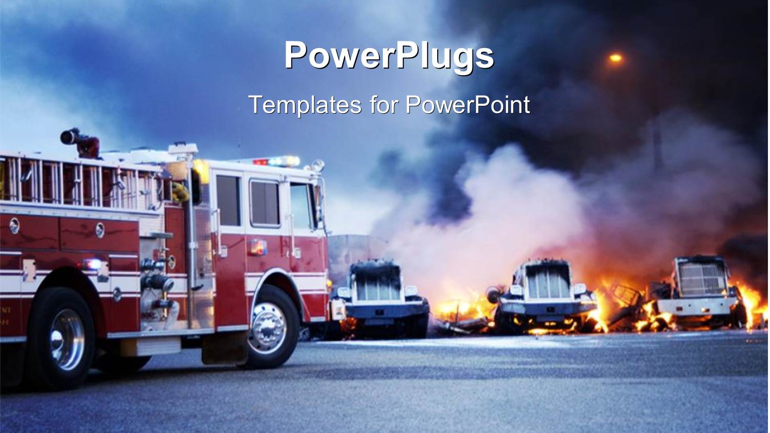 Firemen Fight a Fire that has Involved Industrial Trucks with Fog