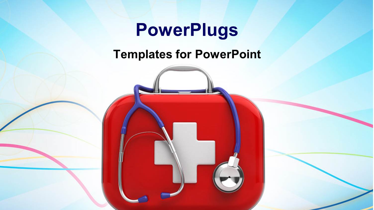 First Aid Box and Stethoscope with Medical Symbol on Blue Background