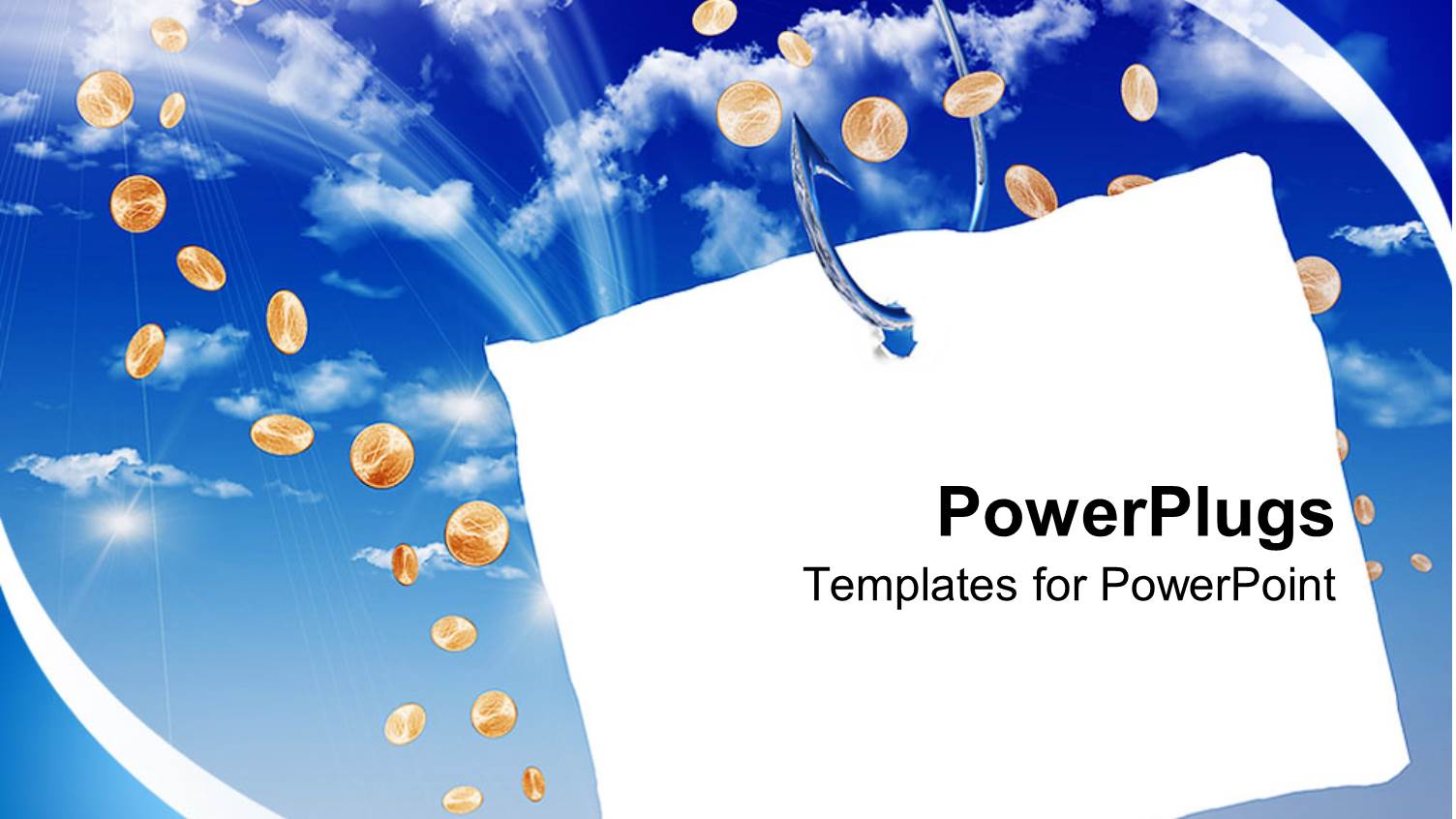 Fish Hook with White Paper, Coins Falling from Sky, Finance, Saving, Money