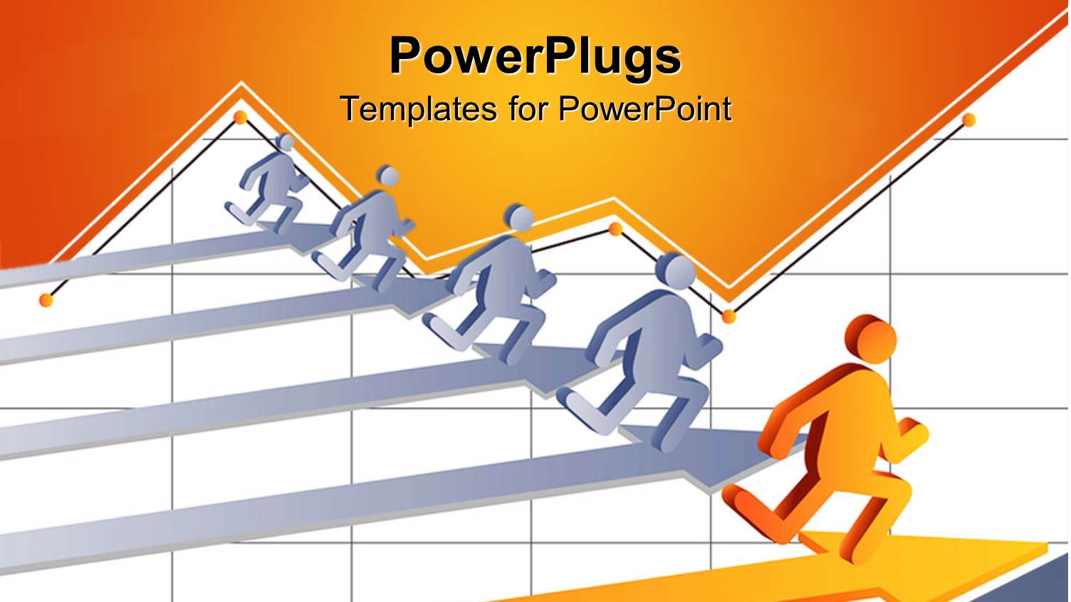 Five 3D Human Characters Running on Silver and Gold Arrows