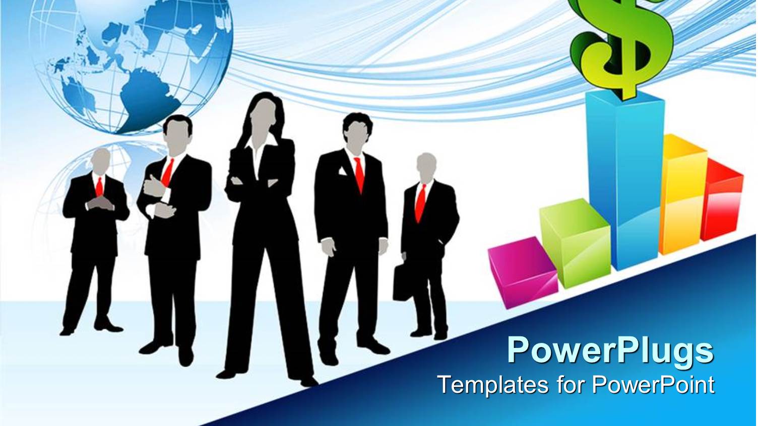 Five 3D Human Characters Standing with a Globe Over them