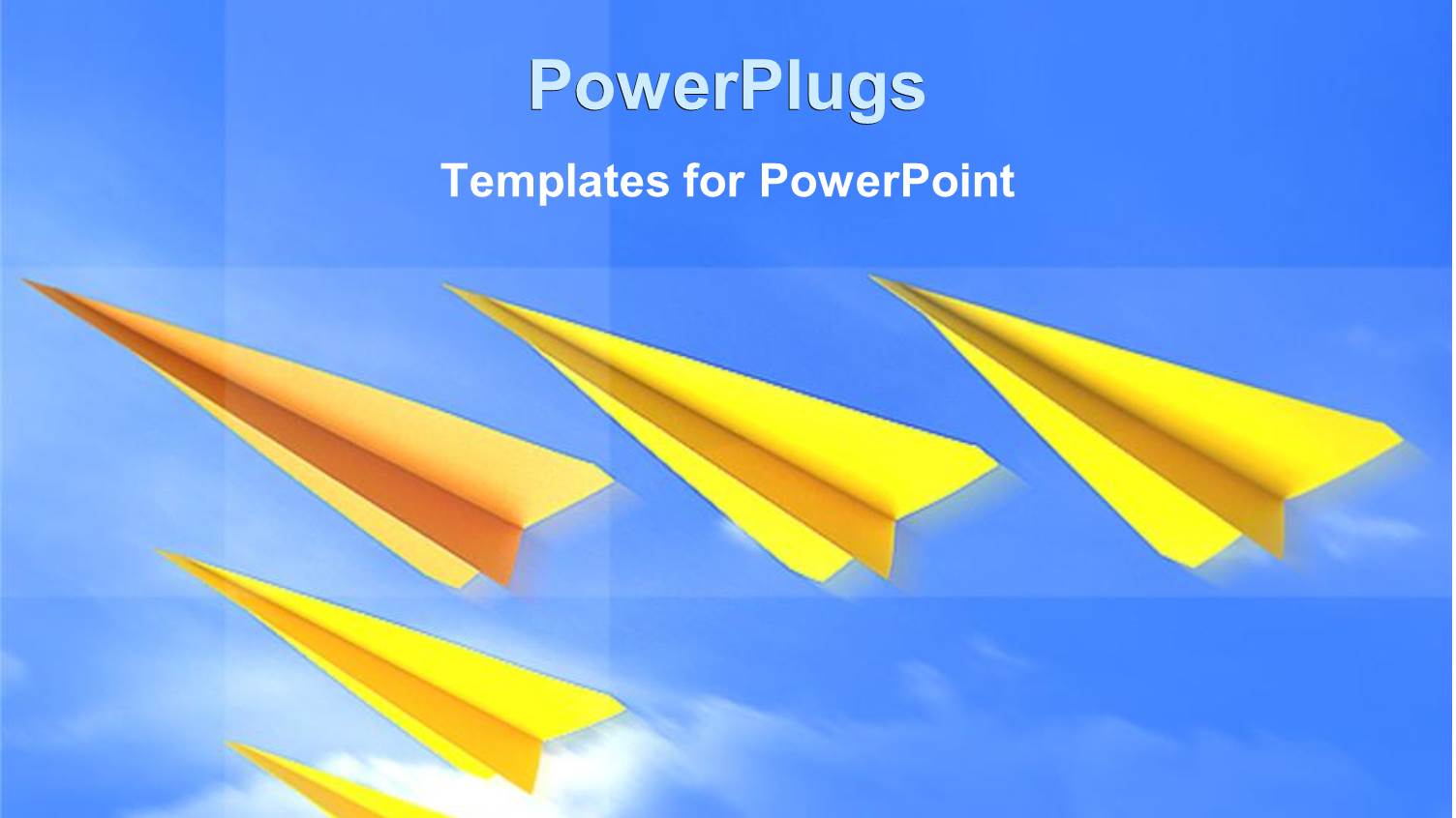 Five Flying Gold Colored Paper Made Airplanes on Blue Background