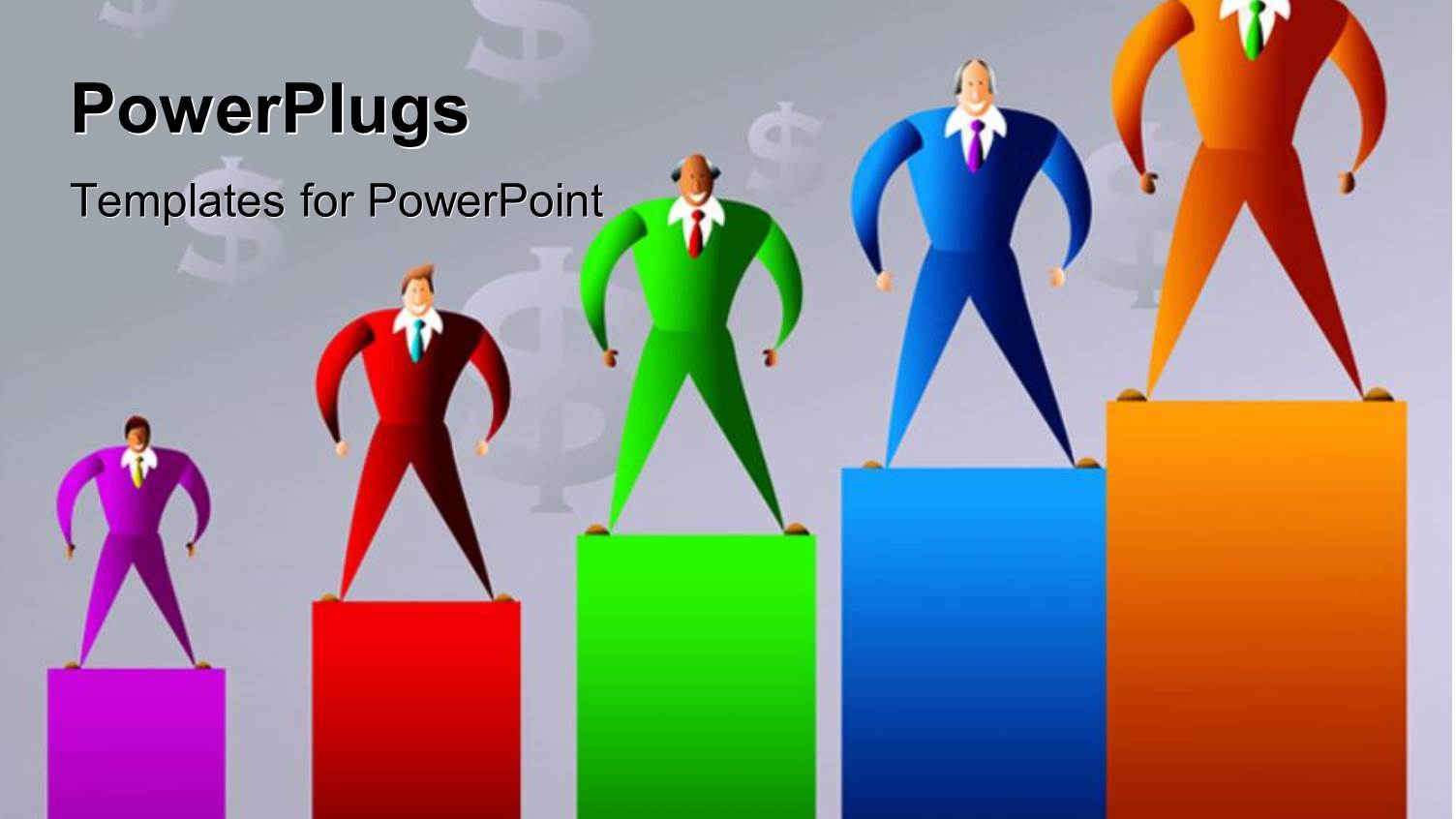 Five Multi Colored Bars with Human  Characters Standing on them