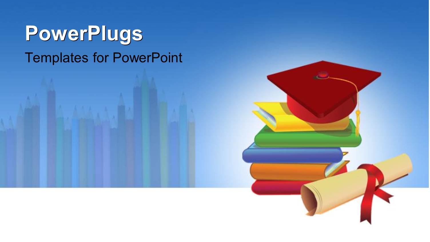 Five Multi Colored Books with a Red Graduation Cap and a Scroll