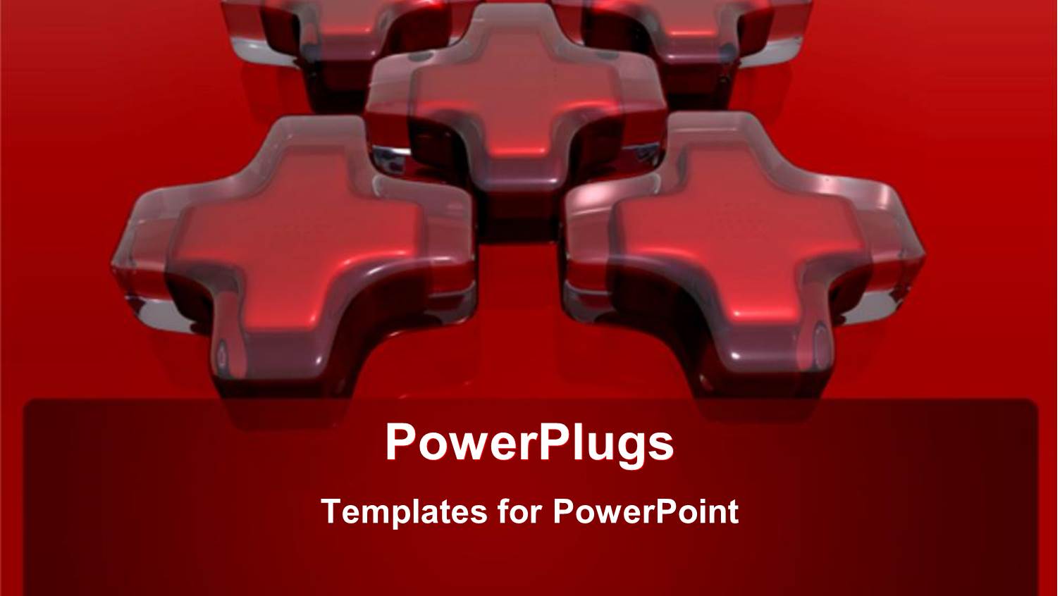 Five Red Medical Crosses Made of Glass in Red Background