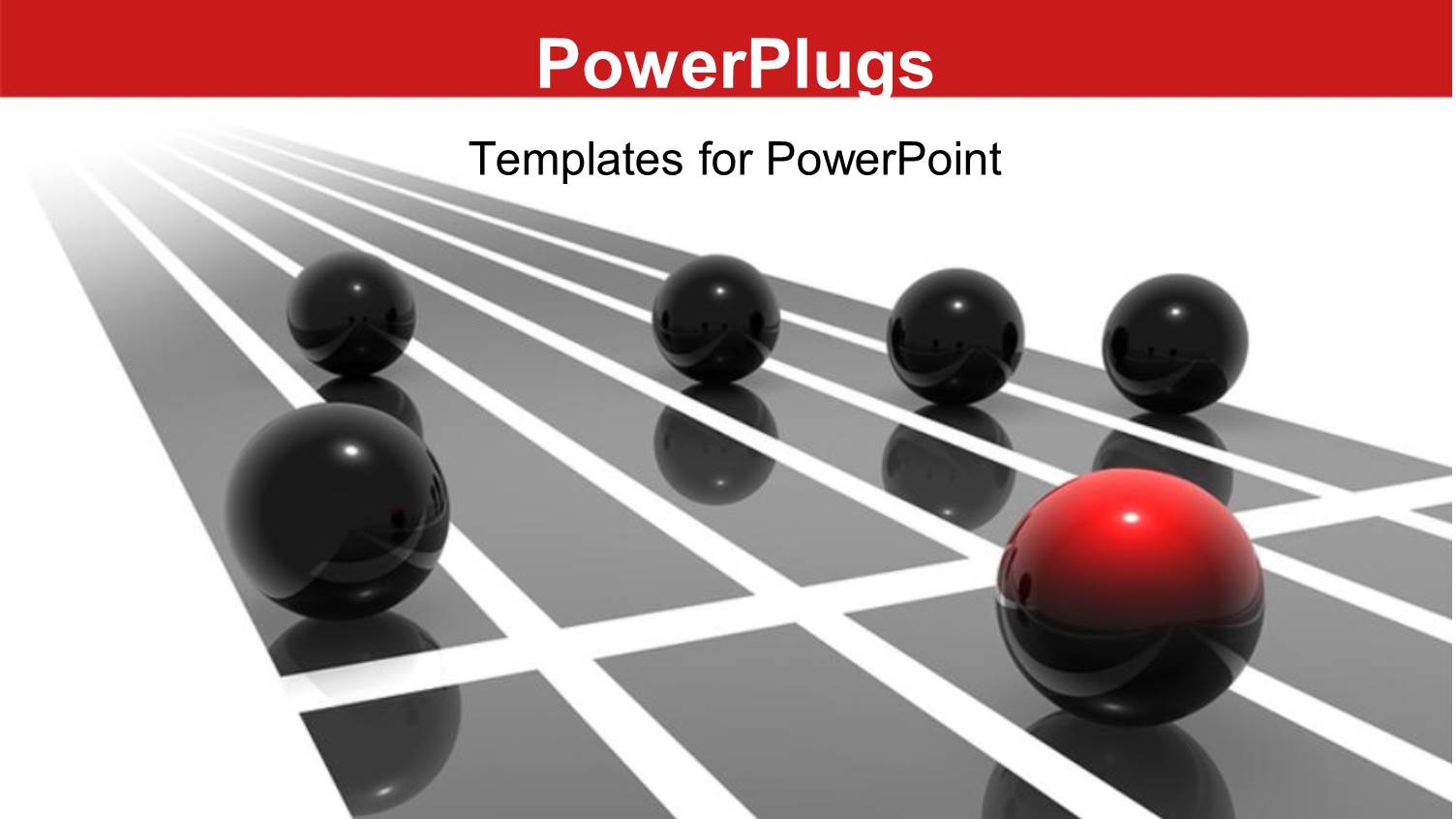 Five Round Reflective Balls Rolling with One Leading Black One