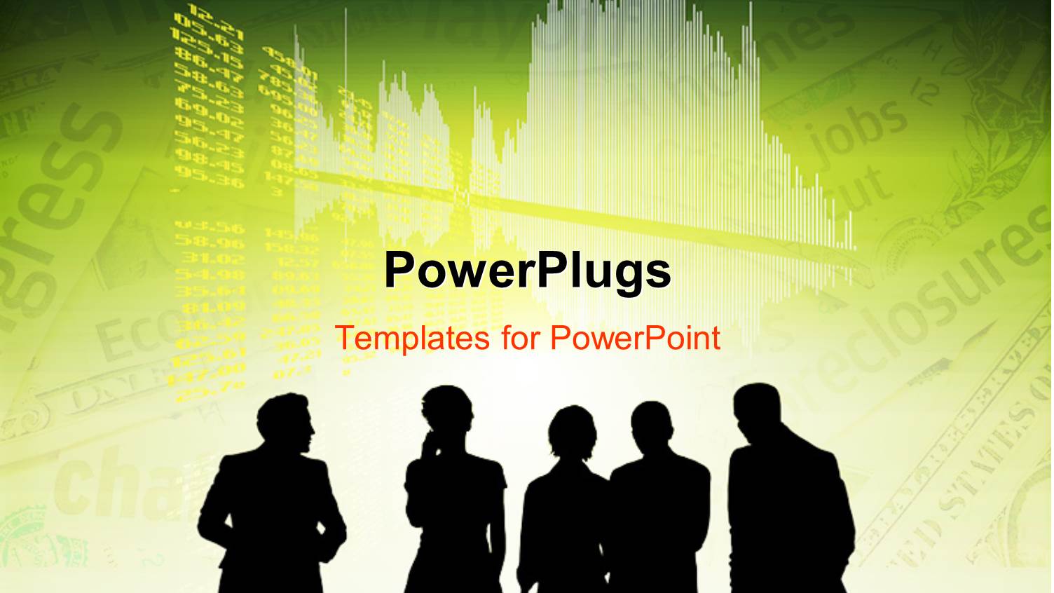 Five Silhouette Business Men and Women Standing on a Green Background