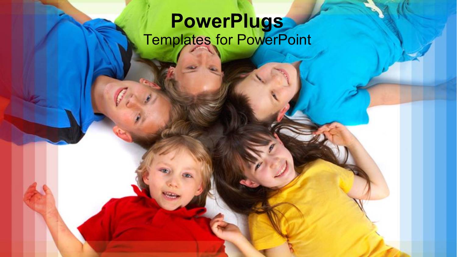 Five Smiling Children Lying in Circle with Heads at Center