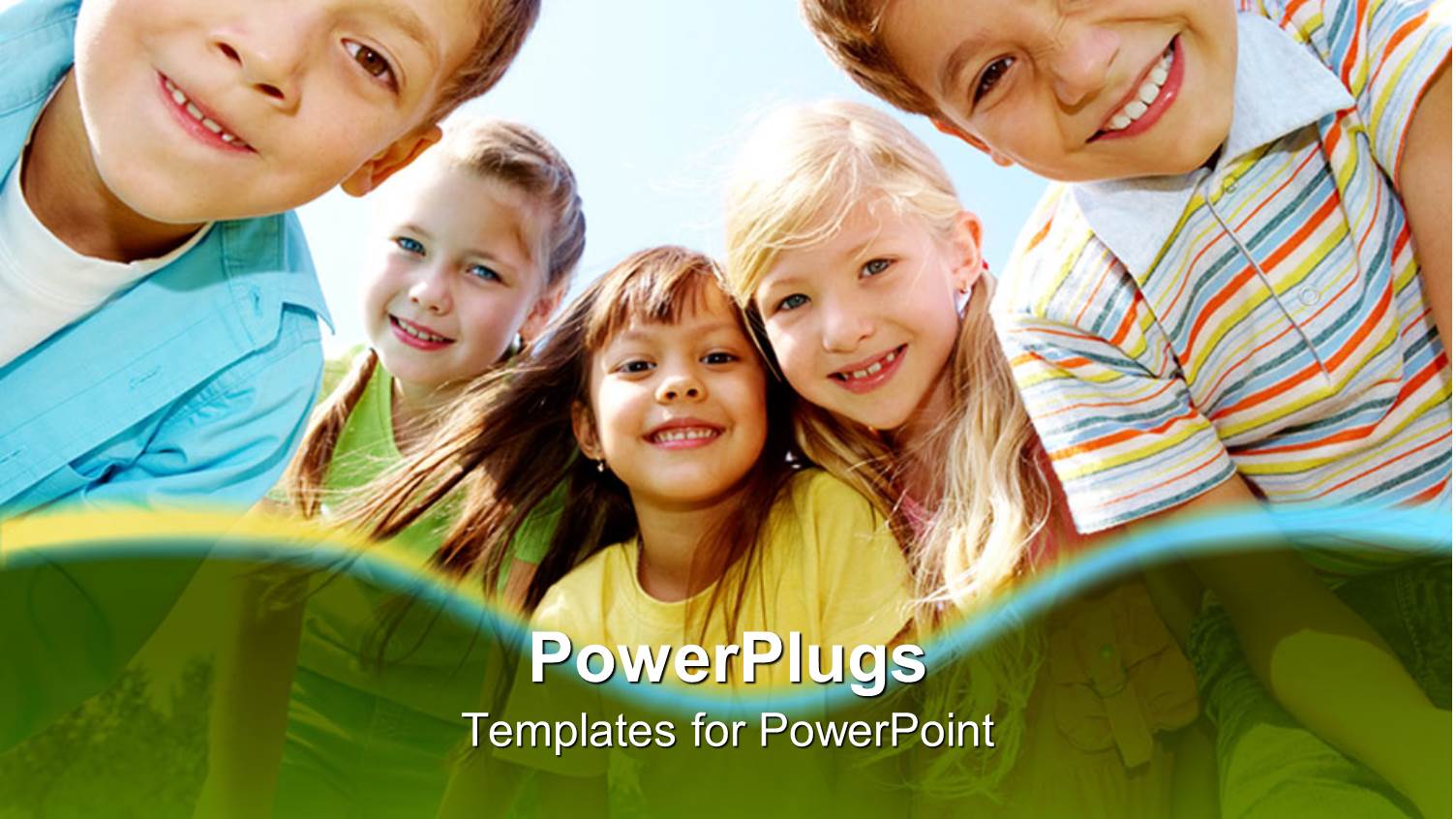 Five Smiling Kids, Three Girls Framed by Two Boys with Happy Smiling Faces