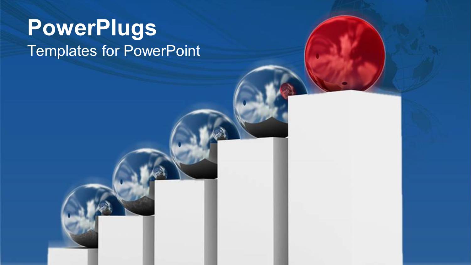 Five White Colored Bars with Four Blue Globe Heads and One Red One