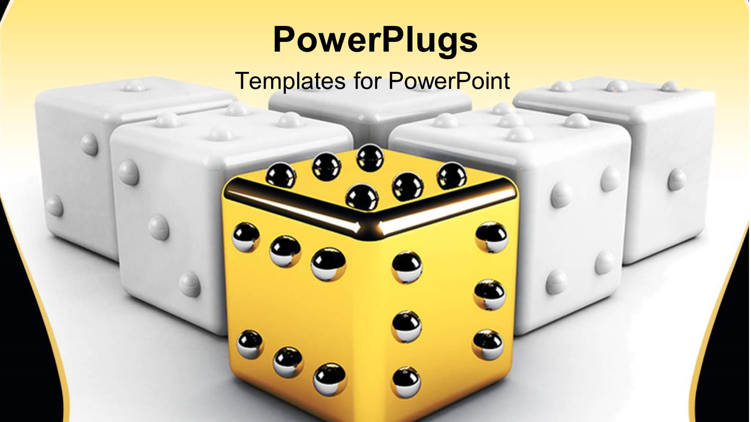 Five White Colored Dice with One Leading Gold One