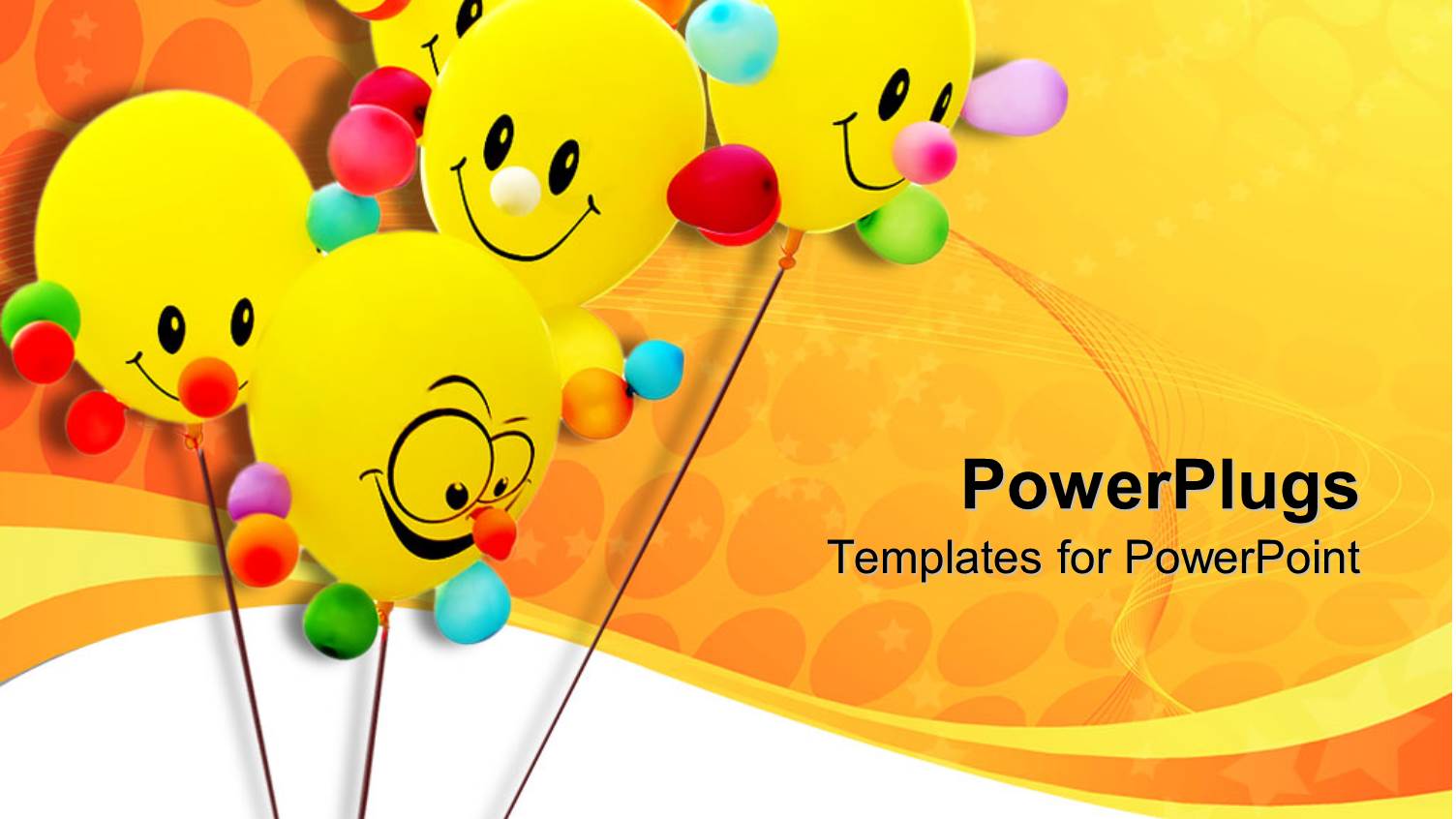 Five Yellow Colored Smiley Ballons on an Orange Background