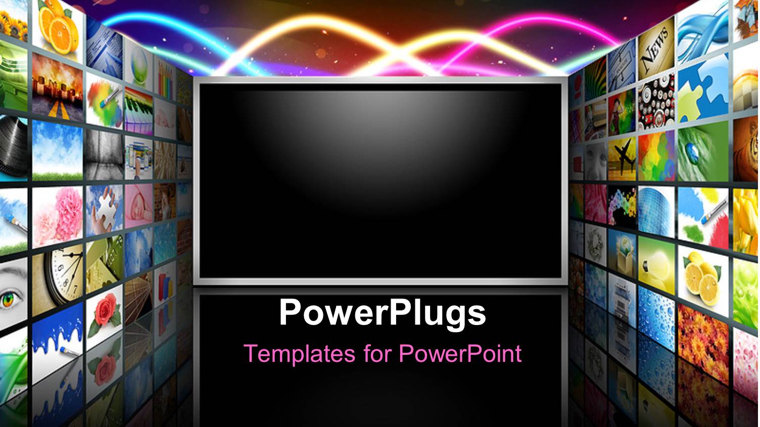 Flat Screen Television Surrounded with Different Wallpapers